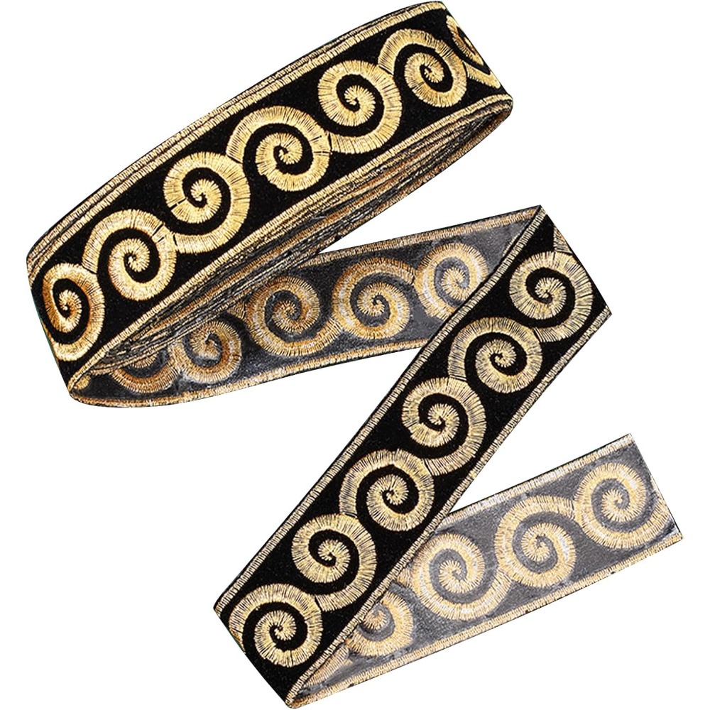Golden Thread Embroidery Trim with Vintage Scroll Pattern, 2 Meters